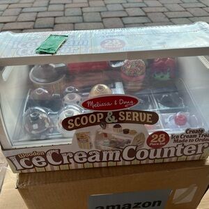 Melissa & Doug Scoop & Serve Ice Cream Counter Playset - Red, Brown, White